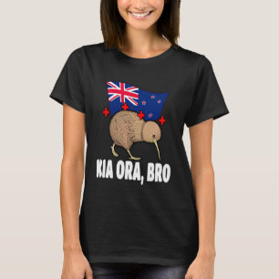 Kia Ora Bro New Zealand Kiwi Flag Kiwi Bird T-Shirt