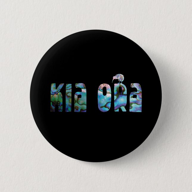KIA ORA KIWI GREETING 6 CM ROUND BADGE (Front)