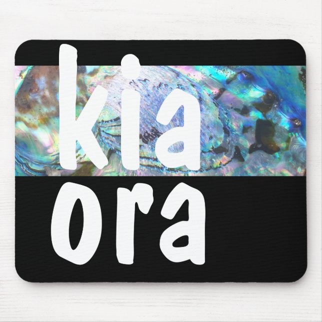 KIA ORA MAORI AOTEAROA NEW ZEALAND KIWI PAUA BLACK MOUSE MAT (Front)