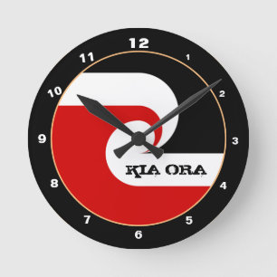 Kia Ora & Maori Flag New Zealand fashion / sports Round Clock