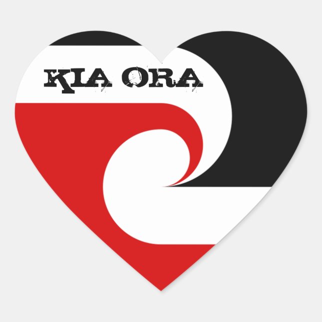 Kia Ora & Maori Flag, New Zealand /Sports, rugby Heart Sticker (Front)