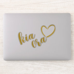 KIA ORA MAORI LANGUAGE GREETING GOLD SCRIPT HEART