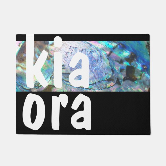KIA ORA NEW ZEALAND PAUA BLACK MAORI NZ KIWI DOORMAT (Front)