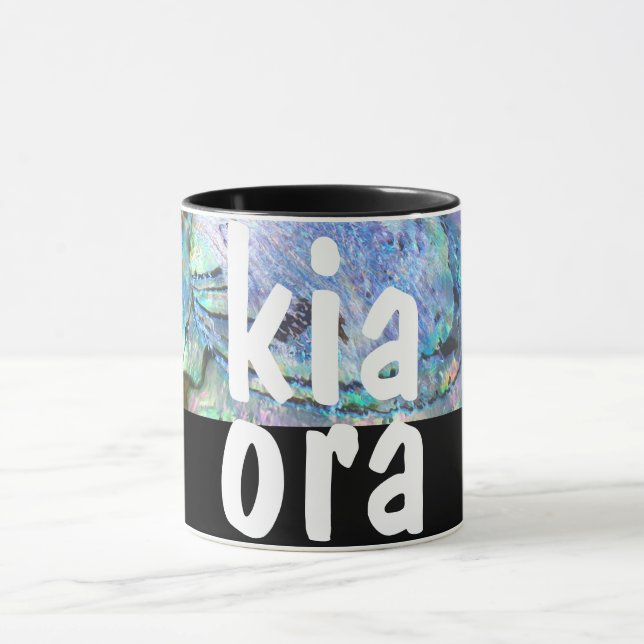 KIA ORA NEW ZEALAND PAUA BLACK MAORI NZ KIWI  MUG (Center)
