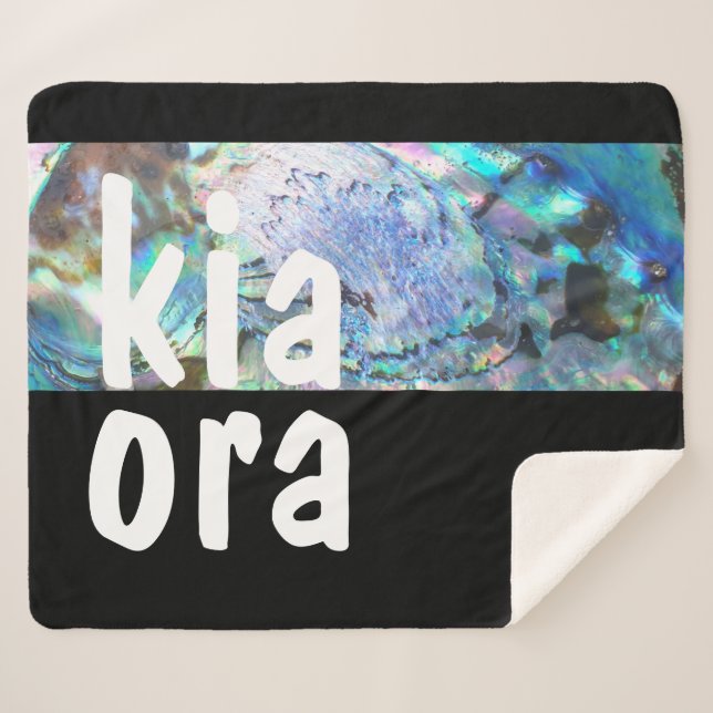 KIA ORA NEW ZEALAND PAUA BLACK MAORI NZ KIWI  SHERPA BLANKET (Front (Horizontal))