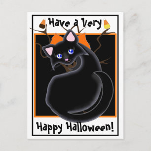 Kiara Toon Kitty Black Cat With Tree Postcard