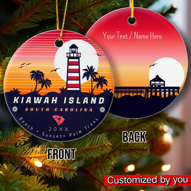 Kiawah Island lighthouse SC Retro Sunset Souvenirs Ceramic Tree Decoration (Creator Uploaded)