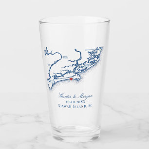 Kiawah Island Map Elegant Navy Blue Wedding Favour Glass