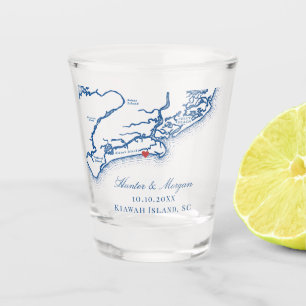 Kiawah Island Map Elegant Navy Blue Wedding Favour Shot Glass
