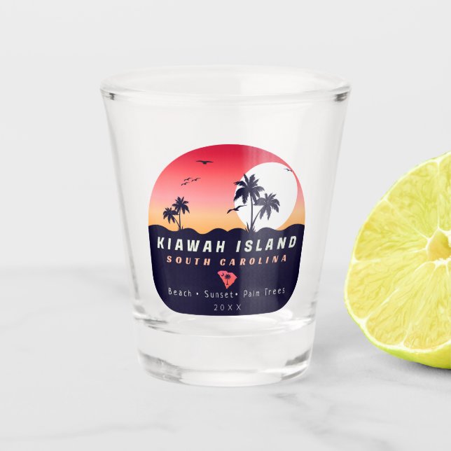 Kiawah Island Pier SC Retro Sunset Souvenirs 60s Shot Glass (Front)