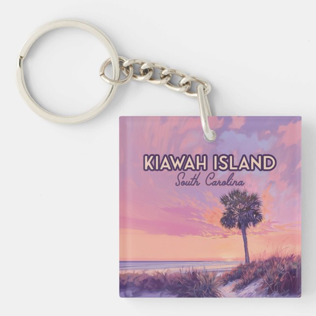 Kiawah Island South Carolina Beach Palm Tree Key Ring (Front)