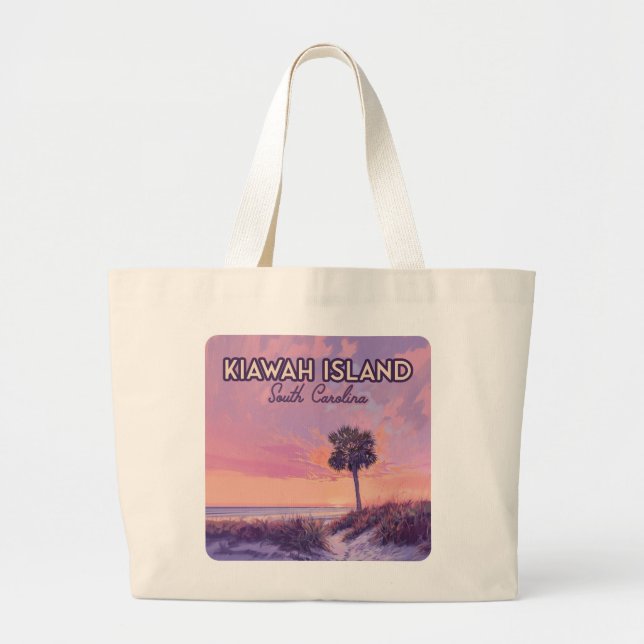 Kiawah Island South Carolina Beach Palm Tree Large Tote Bag (Front)