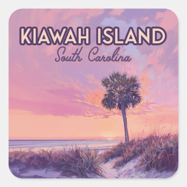 Kiawah Island South Carolina Beach Palm Tree Square Sticker (Front)