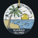 Kiawah Island South Carolina Vintage Ceramic Tree Decoration<br><div class="desc">Kiawah Island Beach hand drawn illustration with mountains and ocean waves in the background. Perfect for anyone who loves to visit Kiawah Island Beach.</div>
