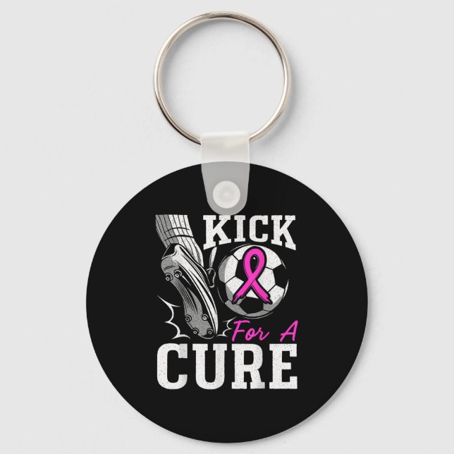 Kick For A Breast Cancer Awareness Nk Ribbon Socce Key Ring (Front)