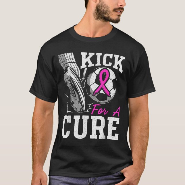 Kick For A Breast Cancer Awareness Nk Ribbon Socce T-Shirt (Front)