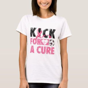 Kick For A Cure Breast Cancer Awareness Pink Ribbo T-Shirt
