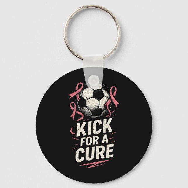 Kick For A Cure - Breast Cancer Soccer Support  Key Ring (Front)