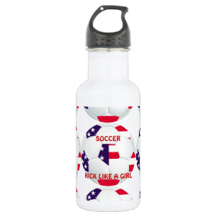KICK LIKE A GIRL ~ American Flag Themed Soccer 532 Ml Water Bottle