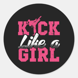 Kick Like Girl Karate Taekwondo Martial Arts Gift Classic Round Sticker