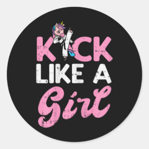 Kick Like Girl Unicorn Karate Taekwondo Martial Ar Classic Round Sticker