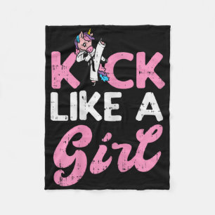 Kick Like Girl Unicorn Karate Taekwondo Martial Ar Fleece Blanket