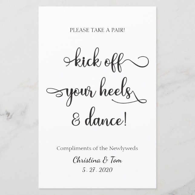 "Kick off your heels and dance" black Wedding Sign (Front)