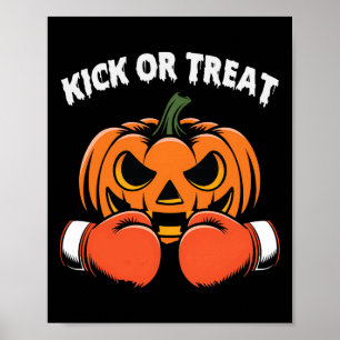 Kick Or Treat Halloween Boxing Funny Pumpkin Glove Poster