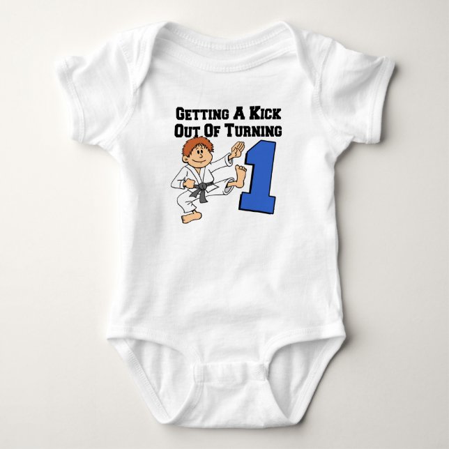 Kick Out Of Turning One Baby Bodysuit (Front)