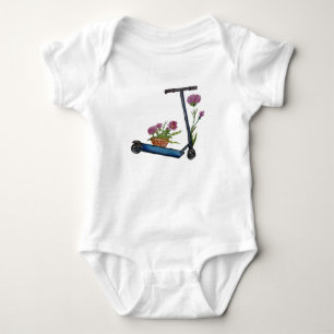 Kick Scooter, Flowers Watercolor Art Baby Bodysuit