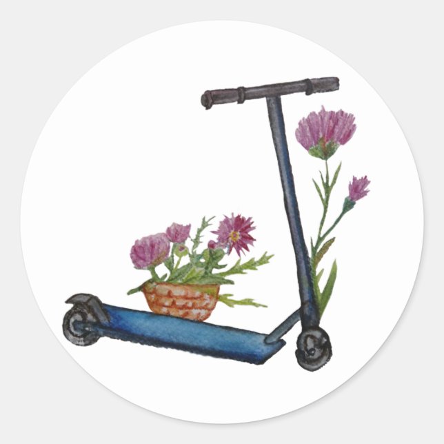 Kick Scooter, Flowers Watercolor Sticker (Front)