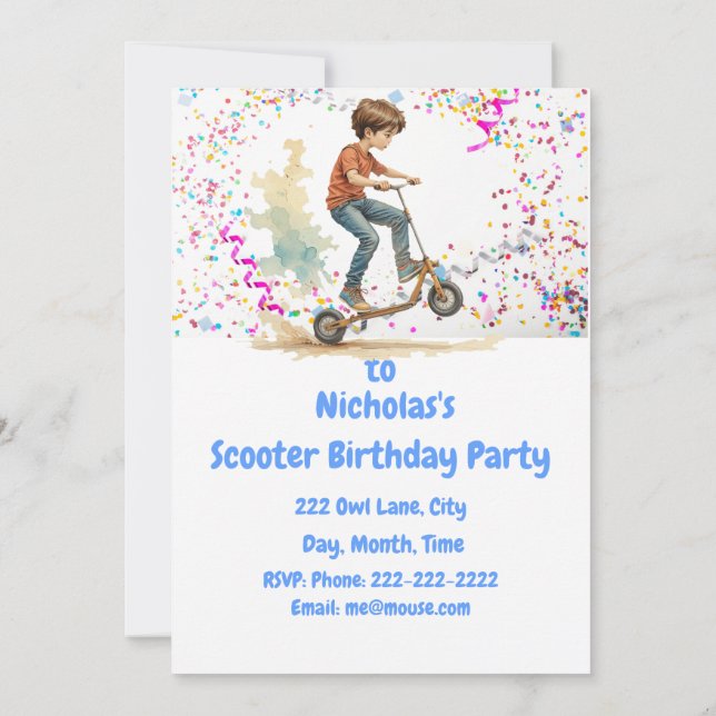 Kick Scooter Themed Birthday Party Invitation (Back)
