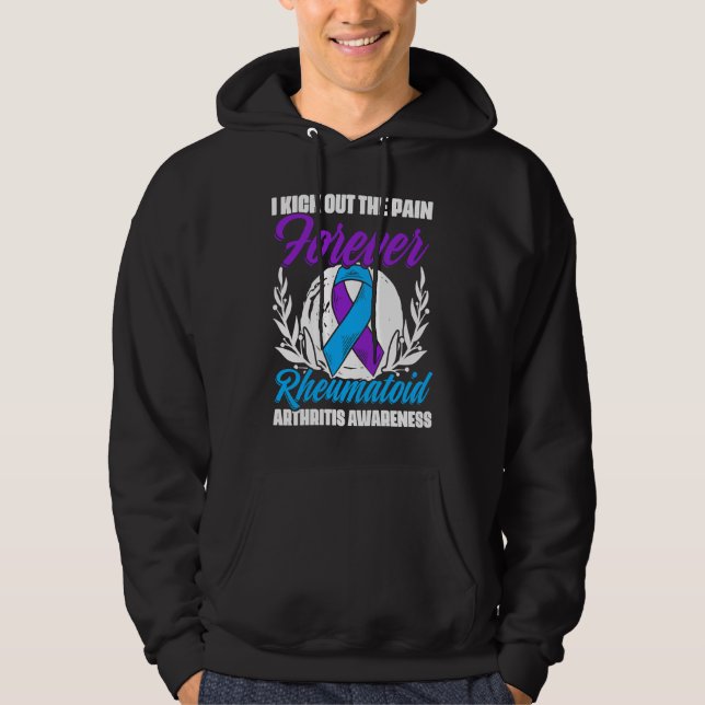 Kick The Pain Ribbon Rheumatoid Arthritis Awarenes Hoodie (Front)