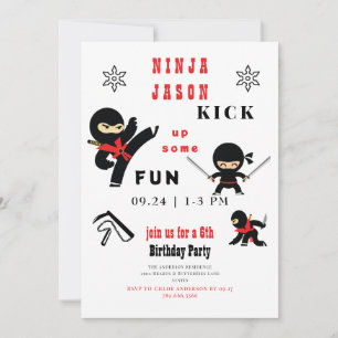 Kick up Some Fun Ninja Red & Black Birthday Party Invitation