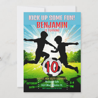 Kick Up Some Fun Soccer Ball Boys Birthday Party  Invitation