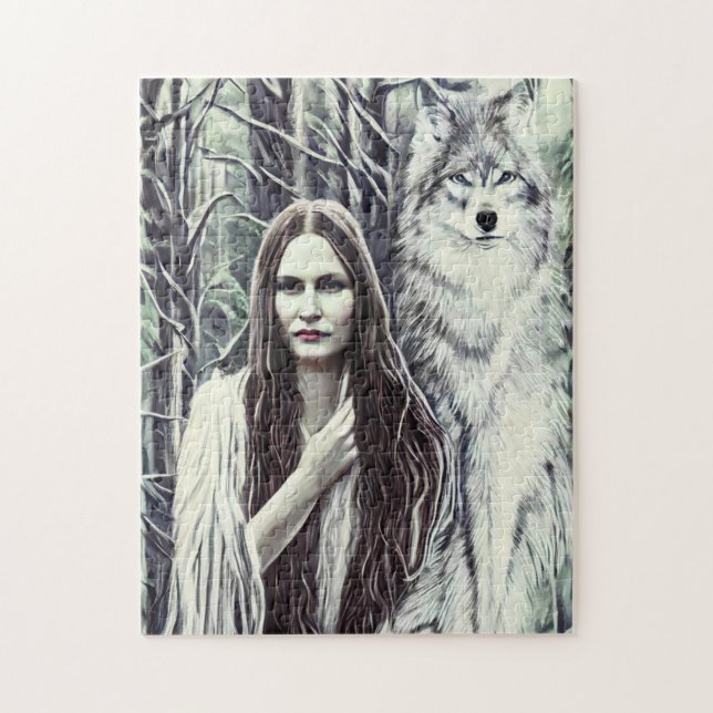 Kickapoo Indian Brujah White Wolf original art  Jigsaw Puzzle (Vertical)