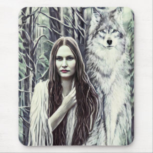 Kickapoo Indian Brujah White Wolf original art Mouse Mat