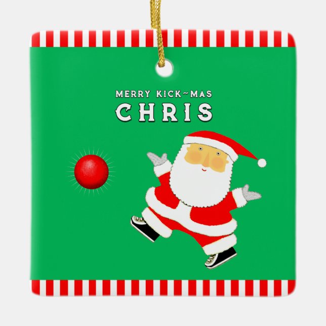 Kickball Player Holiday Gift Ceramic Ornament (Front)