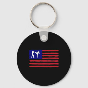 Kickboxing 4th Of July Patriotic Distressed Americ Key Ring