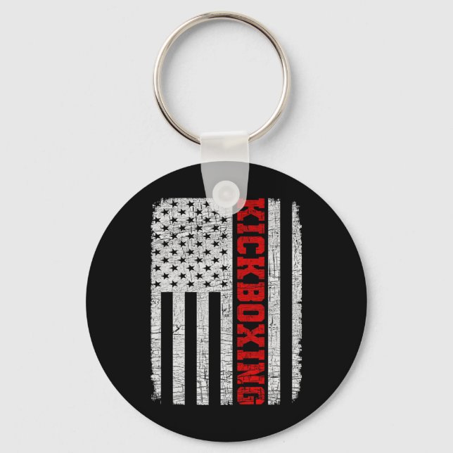 Kickboxing American Flag 4th July Patriotic Funny  Key Ring (Front)