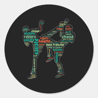 Kickboxing Boxer Boxing Shoe Kicking Savate Word C Classic Round Sticker