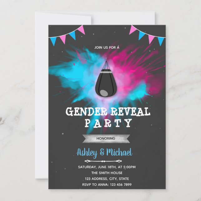 Kickboxing boxing gender reveal invitation (Front)