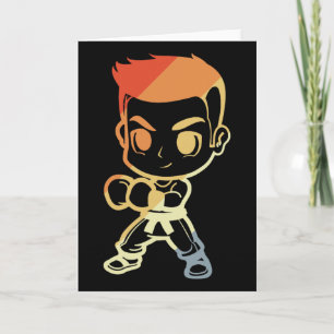 Kickboxing Boy Cartoon Look Kickboxer Karate Card