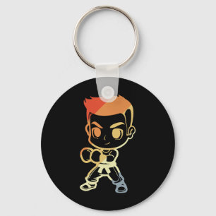 Kickboxing Boy Cartoon Look Kickboxer Karate  Key Ring