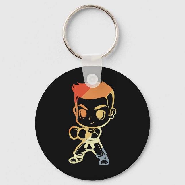 Kickboxing Boy Cartoon Look Kickboxer Karate  Key Ring (Front)