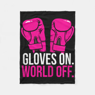 Kickboxing Chick Kickboxer Training Gloves On Worl Fleece Blanket