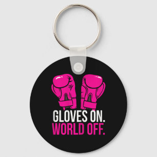 Kickboxing Chick Kickboxer Training Gloves On Worl Key Ring