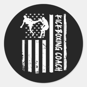 Kickboxing Coach Usa Flag Women Kids Men  Classic Round Sticker