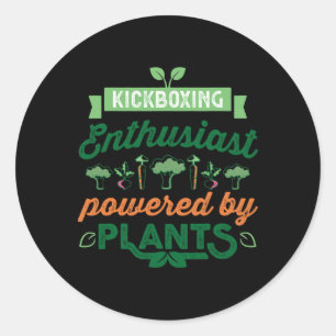 Kickboxing Enthusiast Powered By Plants Vegan Gift Classic Round Sticker