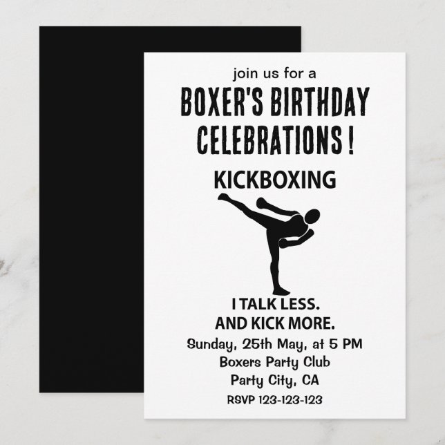 Kickboxing Fighter Boxer Birthday Kickboxing  Invitation (Front/Back)